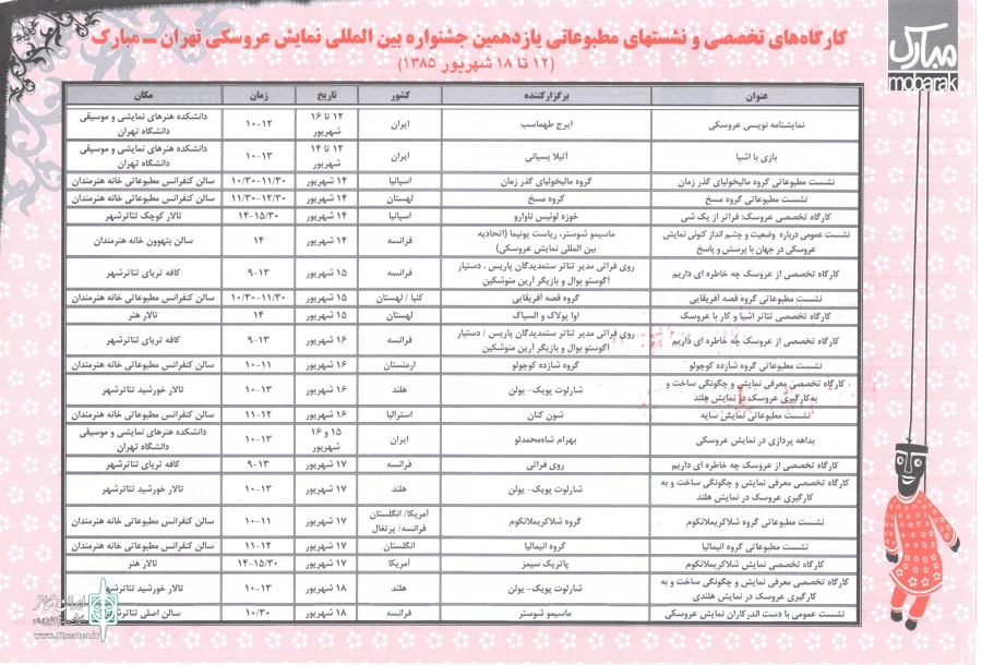 یازدهمین جشنواره بین المللی تئاتر عروسکی تهران مبارک  (1385) 2